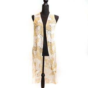 White and Yellow Long Flowing Duster Vest